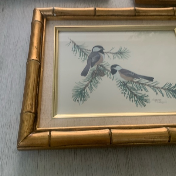 Sherm Pehrson Bird Prints Set of 3 wall art decor‎ bamboo wooden frames gold - Picture 15 of 16